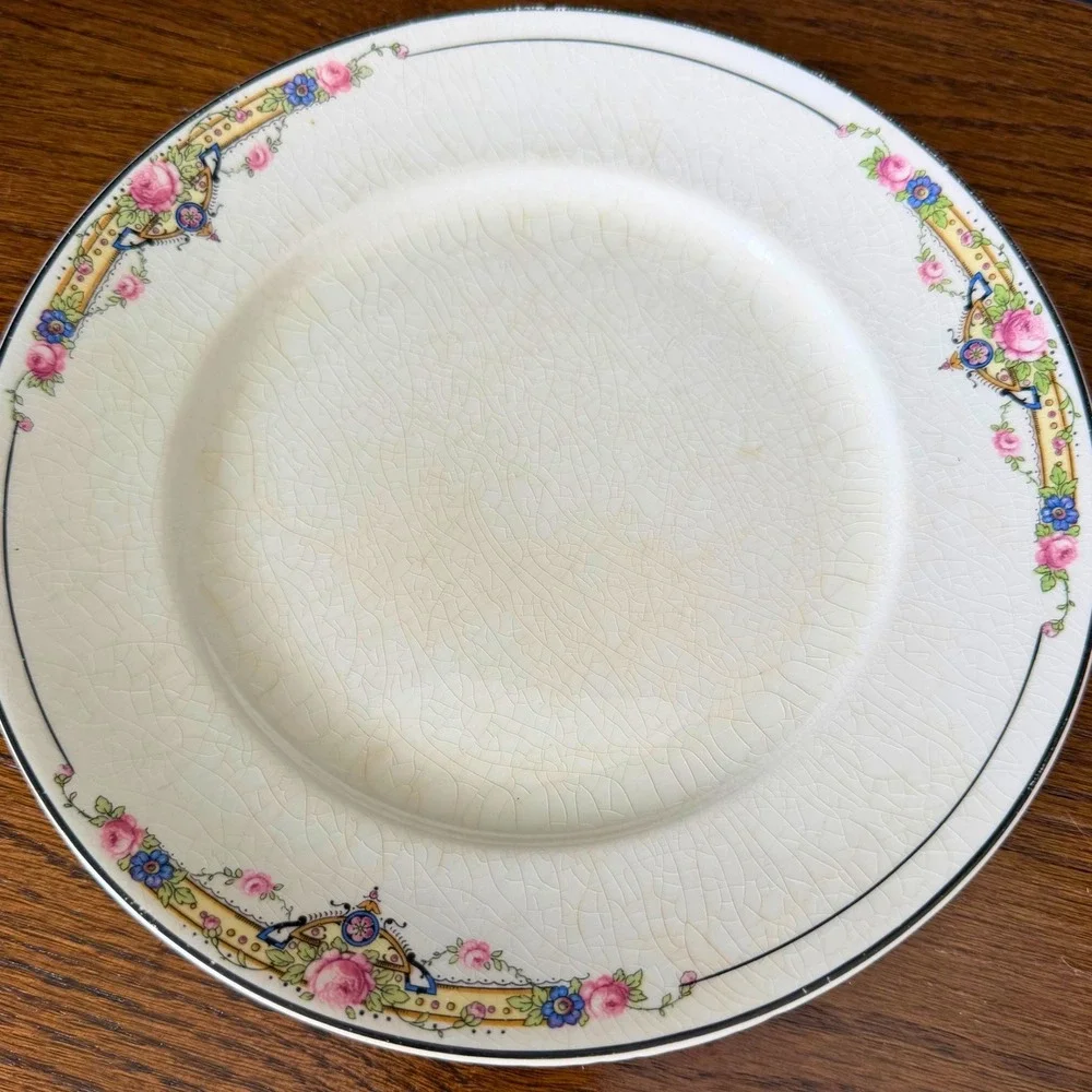 Vintage Crooksville China Co‎ Floral Dinner Plate Pink Rose Farmhouse Cream 10in